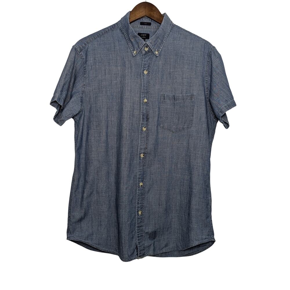 J.CREW Shirt Men's L Chambray Slim Fit Denim Short Sleeve Button Up Work Casual